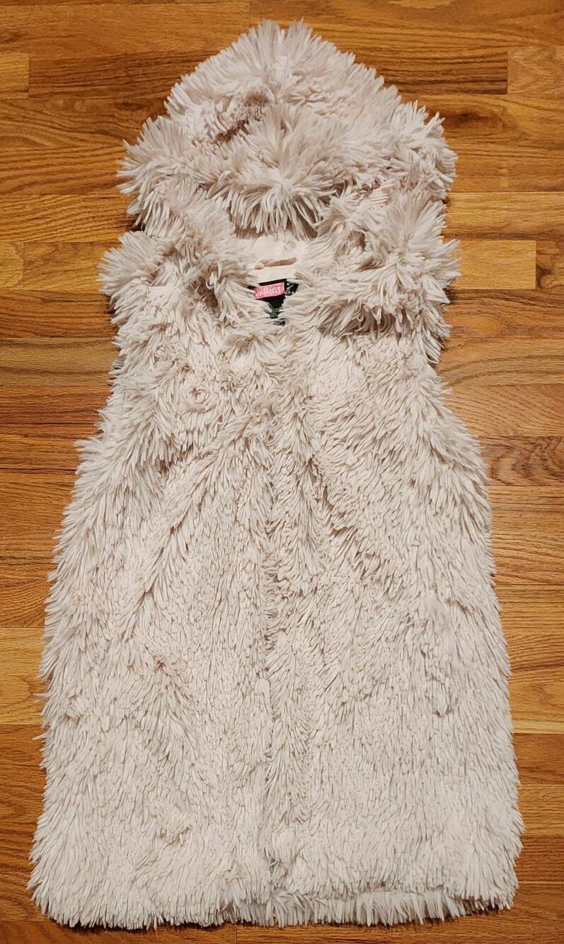 Say What? Women's Juniors' Faux Fur Cream Vest Size Large Y2K Style